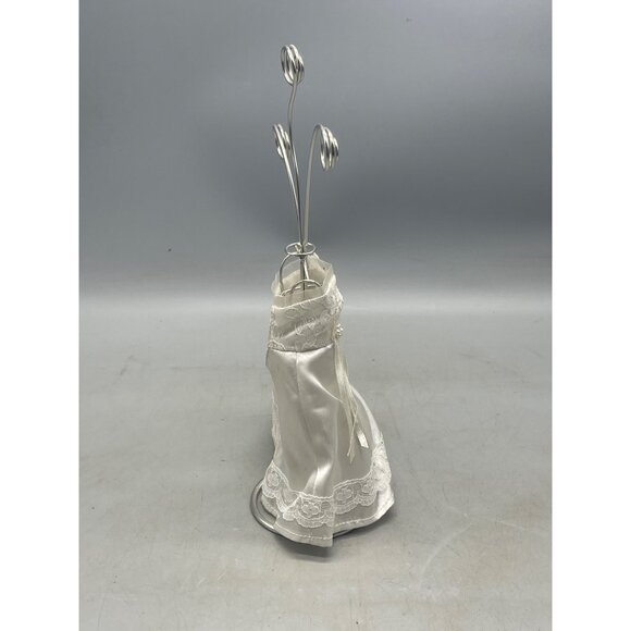 wedding photo holder figurine holds 3 photos white lace metal embellished READ - Picture 4 of 7